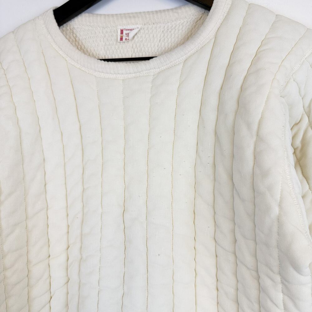 Vintage 70s Towncraft Quilted Thermal Pullover Sweater Cream Mens - M 40-42 - Picture 2 of 9